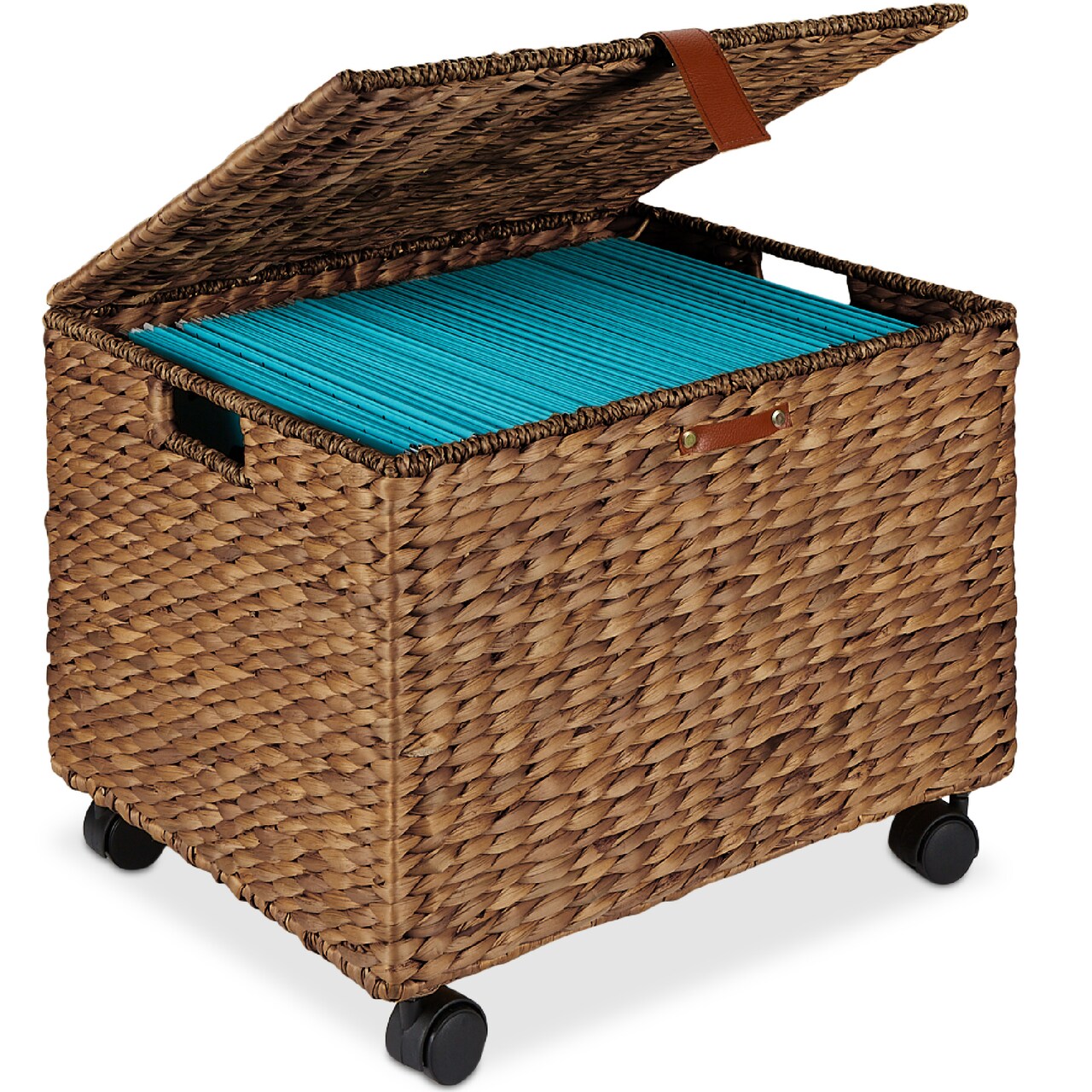 Best Choice Products Hyacinth Rolling Filing Cabinet Mobile Organizer Storage Basket w/ Lid, Locking Wheels